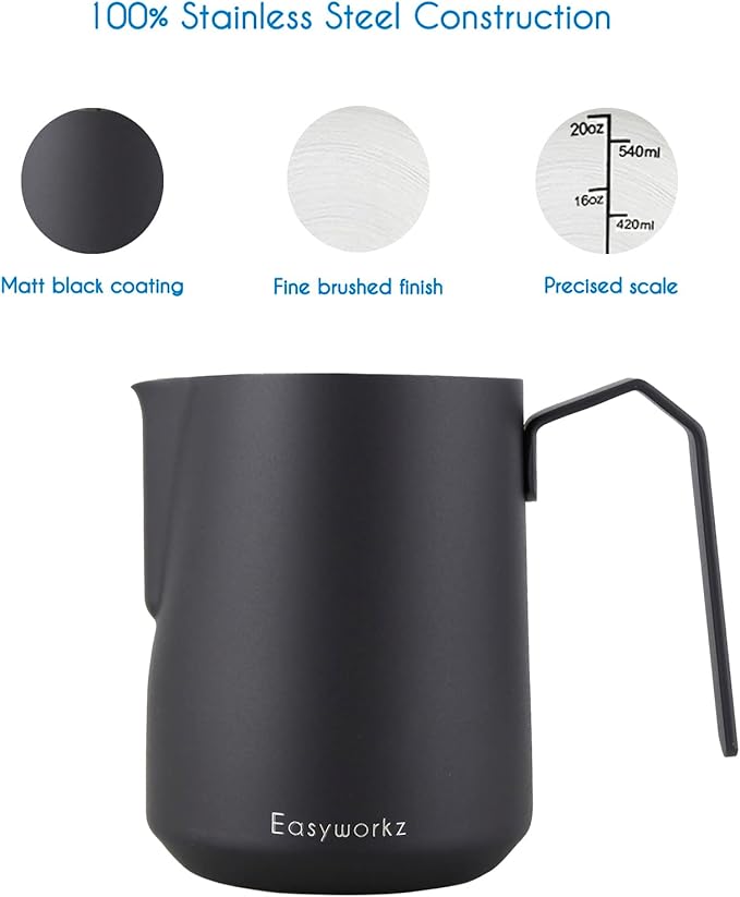 Easyworkz Pedro Stovetop Espresso Maker 4Cup 200ml, Bundled Espresso Steaming Pitcher Stainless Steel 20 oz Coffee Frothing Picther Milk Jug Cappuccino Latte Art Cup, Black