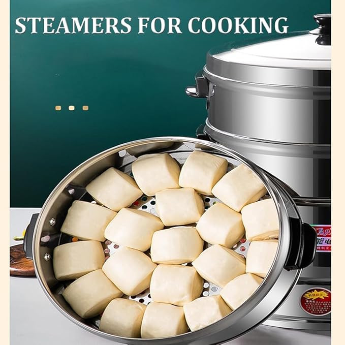 Electric Food Steamer, 3-Tier Stainless Steel, Thermostatically Controlled for Automatic Heating, Ideal for Healthy Cooking and Breakfast,52
