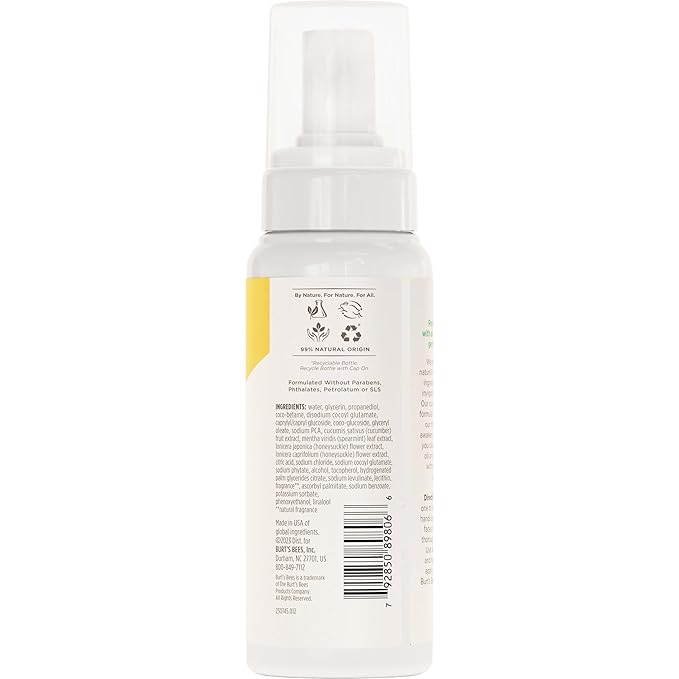 Burt's Bees Refreshing Foaming Face Cleanser and Natural Face Wash with Cucumber and Mint, 4.8 Fluid