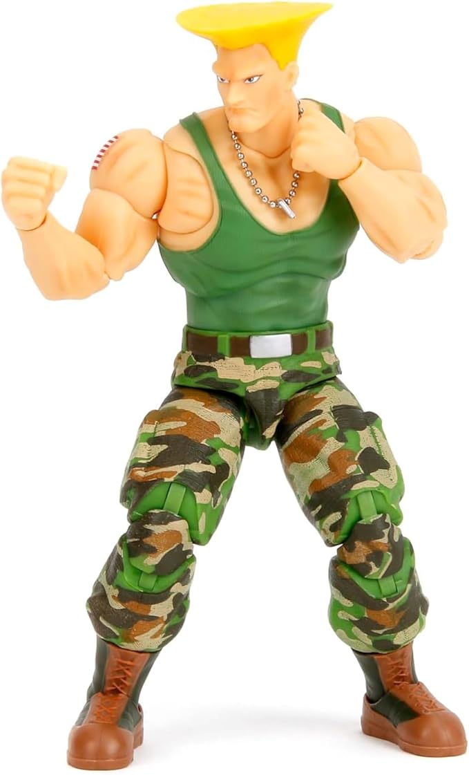 Jada Toys Street Fighter II Guile Action Figure 1:12 Scale, 6" Tall, Interchangeable Heads, Hands & Accessories