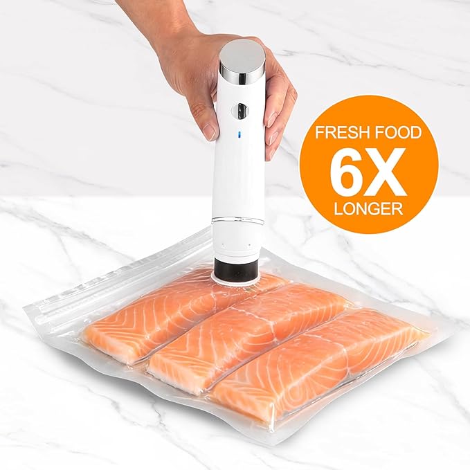Compact Vacuum Sealer for Food (Portable Vacuum Sealer Machine+30 Reusable Bags) Compact Handheld Food Saver for Meat, Camping & RV Travel,Seal Food 6X Fresh Longer, Portable & Wireless, Easy-Clean