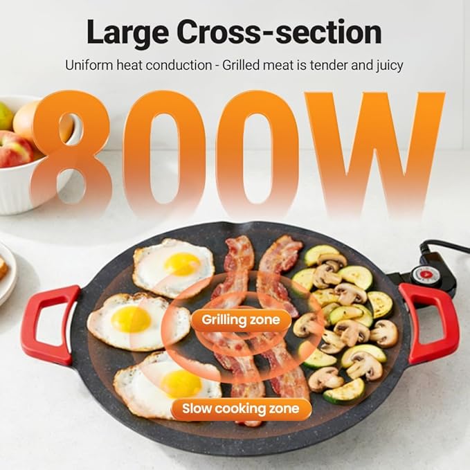 Non-Stick Electric Indoor Grill Pan, 2026 Upgraded Indoor Grills Electric Smokeless, Large Round Electric Griddle, Portable Electric KoreanBbq Grills, for Steaks, Pancakes, BBQ (16 inch)