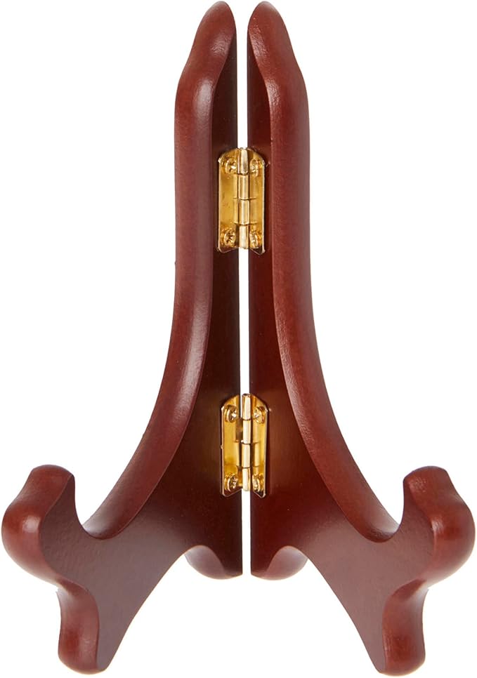 Bard's Hinged Walnut MDF Wood Plate Stand, 5" H x 5.75" W x 3.75" D (For 5" - 7.5" Plates)