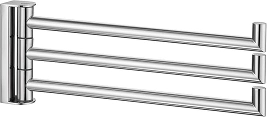 APLusee Polished Chrome Swivel Towel Bar, 304 Stainless Steel Foldable Towel Holder with 3 Arms, Wall Mounted