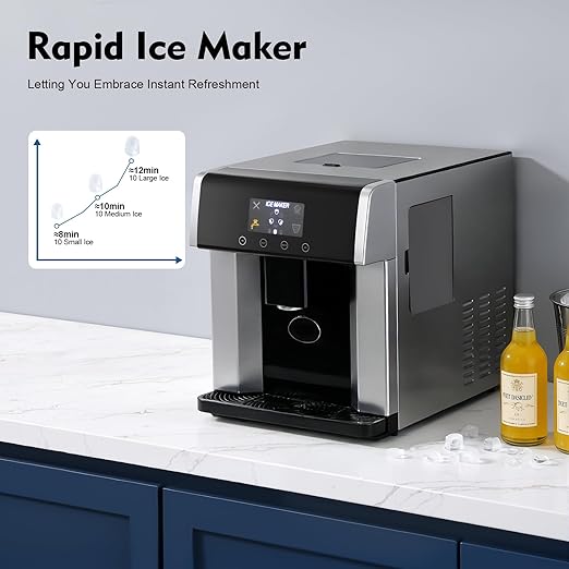 2-in-1 Countertop Ice Maker & Cold Water Dispenser, Compact Ice Machine w/Water-Adding Cup & Scoop, Self Dispensing Nugget Ice Maker Countertop for Kitchen Bar Party, Water Tank Capacity 1.8L