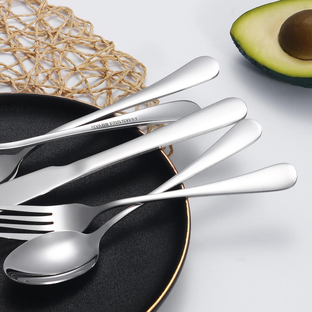 Silverware Set 50 Piece Stainless Steel Flatware Set Silverware Utensils for 10 People Includes Forks Knives Spoons & Salad Forks Dishwasher Safe Durable Tableware for Home Restaurant or Outdoor Use
