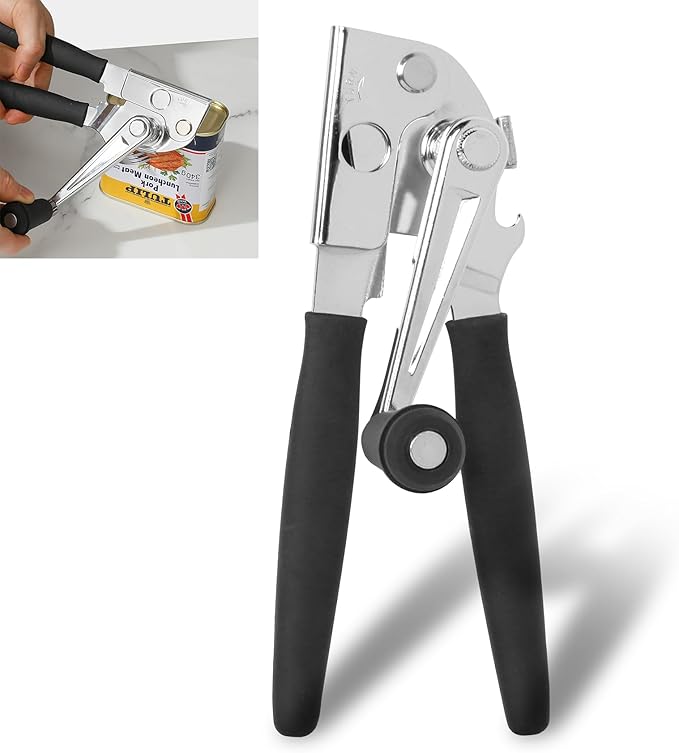 Commercial Can Opener with Magnet, Manual Heavy Duty Folding Hand Crank Can Opener Smooth Edge with Comfortable Long Handles, Fit All Size Cans, Large Cans