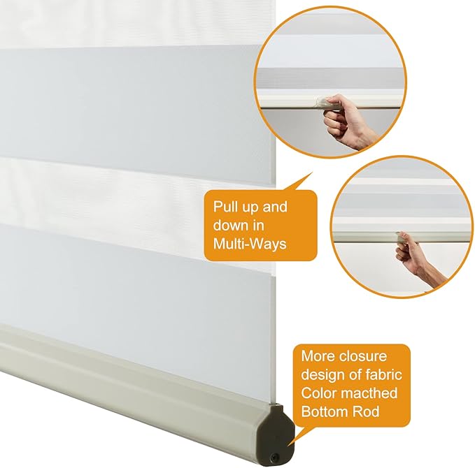 Persilux Cordless Zebra Blinds for Windows Free-Stop Window Shades (27" W X 72" H, Cream) Dual Layer Light Control for Day and Night, Light Filtering Sheer Shades for Home, Easy to Install