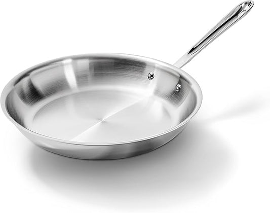 All-Clad D3 3-Ply Stainless Steel Fry Pan 12 Inch Induction Oven Broiler Safe 600F Pots and Pans, Cookware Silver