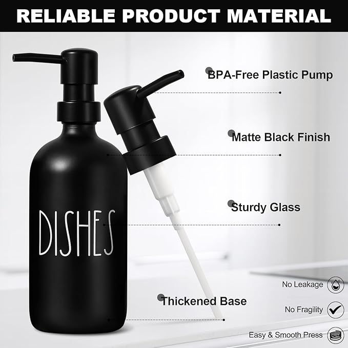 Kitchen Soap Dispenser Set, 16.9 fl oz Hand and Dish Soap Dispensers with Tray, Black Kitchen Soap Dispenser Set with Sponge Holder, Instant Dry Tray, Countertop Sink Organizer Accessories