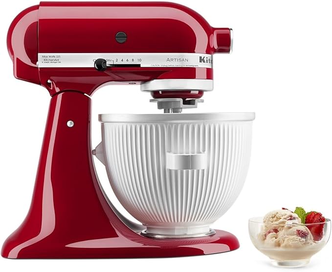KitchenAid Ice Cream Maker Attachment for Stand Mixer, 2 Quart, KSMICM, White