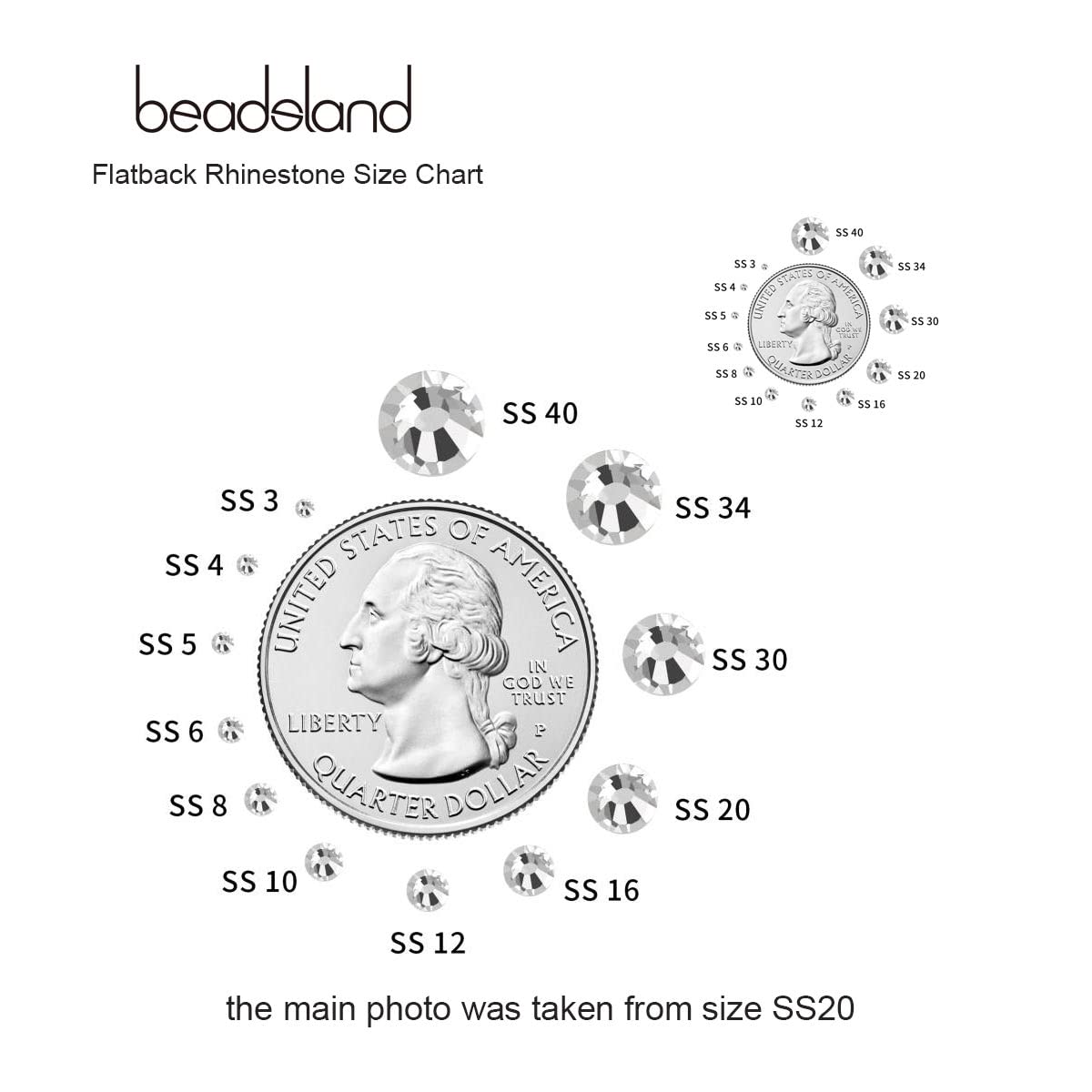 beadsland Flat Back Crystal Rhinestones Round Gems for Nail Art and Craft Glue Fix, Crystal (1.9-2.0mm) SS6/1440pcs