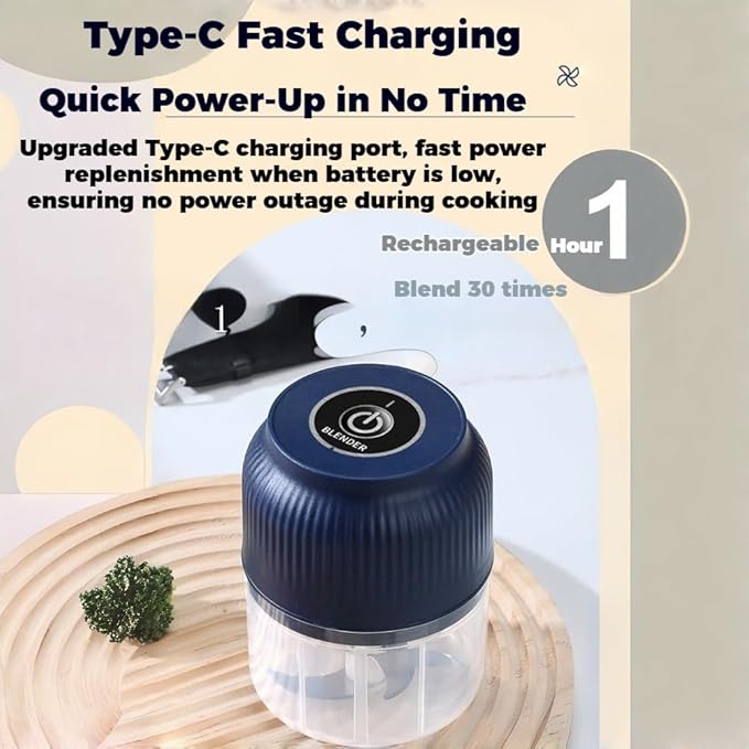 300ML USB Rechargeable Electric Garlic Chopper, Mini Portable Veggie Cutter with Eggbeater&4/6 Knife Heads, Veggie Chopper with Container and Lid, Vegetable Crusher (White B)