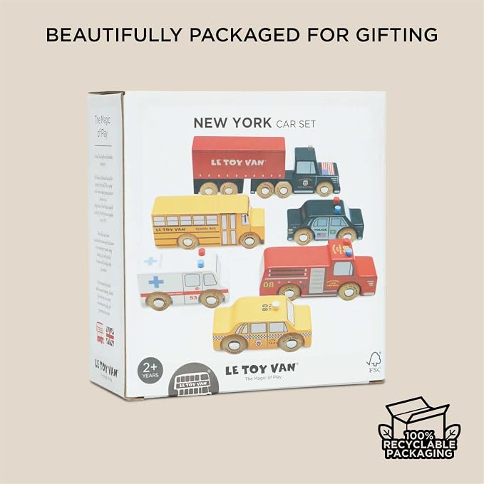Le Toy Van New York Car Set Premium Wooden Toys for Kids Ages 3 Years & Up