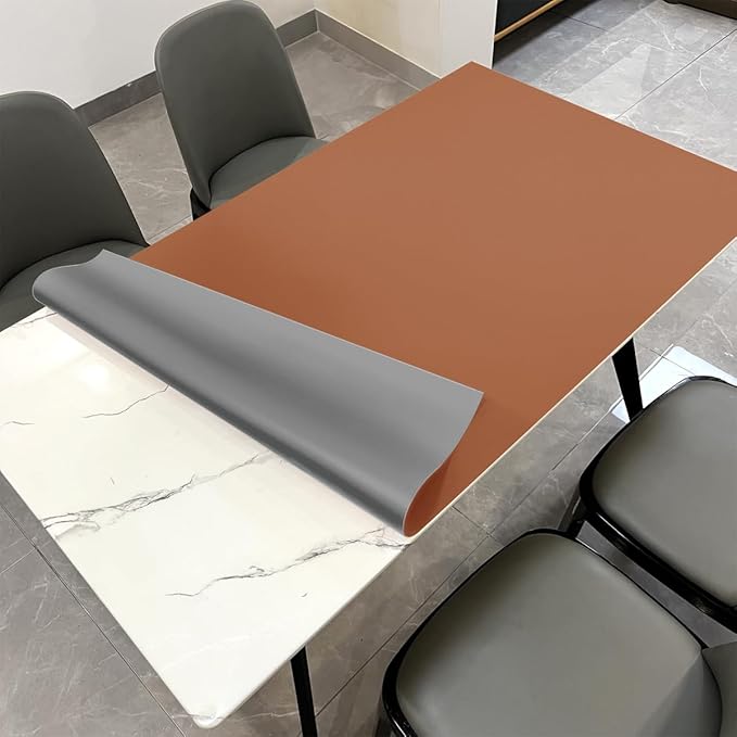 Leather Table Cover,1.8mm Thick,35.4x70.9 Inch Table Protector,Table Protector for Dining Room Table,Dining Table Cover,Table Cover Protector,Kitchen Table Cover(Brown+Gray,35.4x70.9)