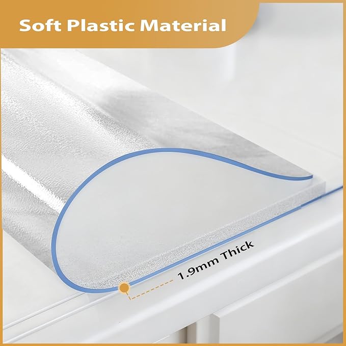 Frosted Table Protector 40 x 60 Inch, 1.9mm Thick Waterproof PVC Plastic Table Cover, Durable Table Pad for Dining Room, Kitchen, Writing Desk, and Coffee Tables