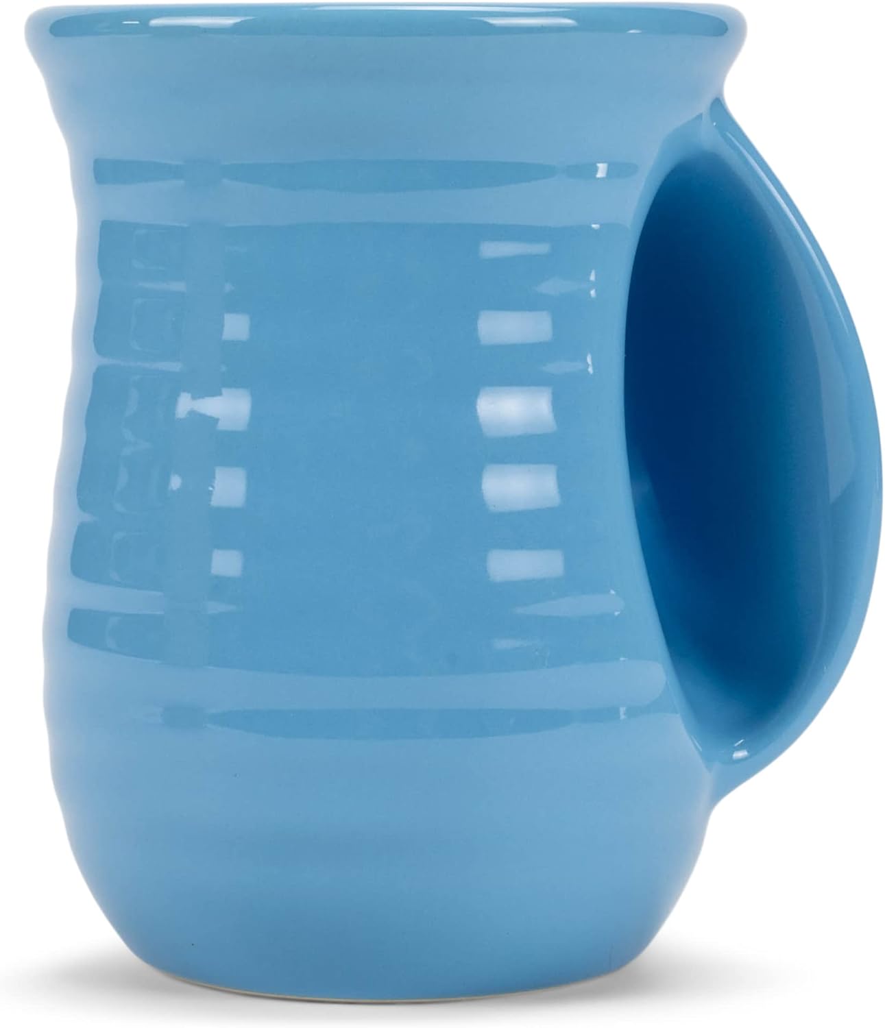 Elanze Designs Ribbed 14 ounce Ceramic Stoneware Handwarmer Mugs Set of 4, Ice Blue