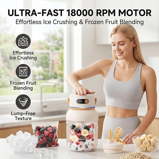 Portable Electric Juicer Cup with Zero Cord Hassle,Fresh Juice Mini Fast Portable,18000 Rpm High Speed with Digital Display&Leakproof Lid,Automatic Cleaning with Straw and Two Lids (800ml/28.22oz)