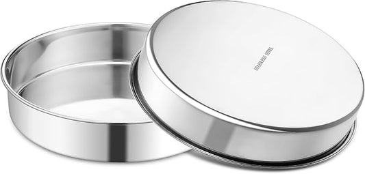 E-far 7 Inch Cake Pan Set of 2, Stainless Steel Round Baking Pans Tins Mold - Non-Toxic & Leak-Proof for Birthday Wedding Layer Tiered Cake, Easy Clean & Dishwasher Safe