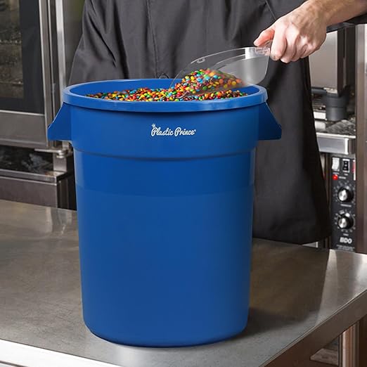 PLASTIC PRINCE 20 Gallon Round Trash Can with Lid and Dolly Blue Plastic Commercial Garbage Container for Home Garage Restaurants Warehouses - Bundle