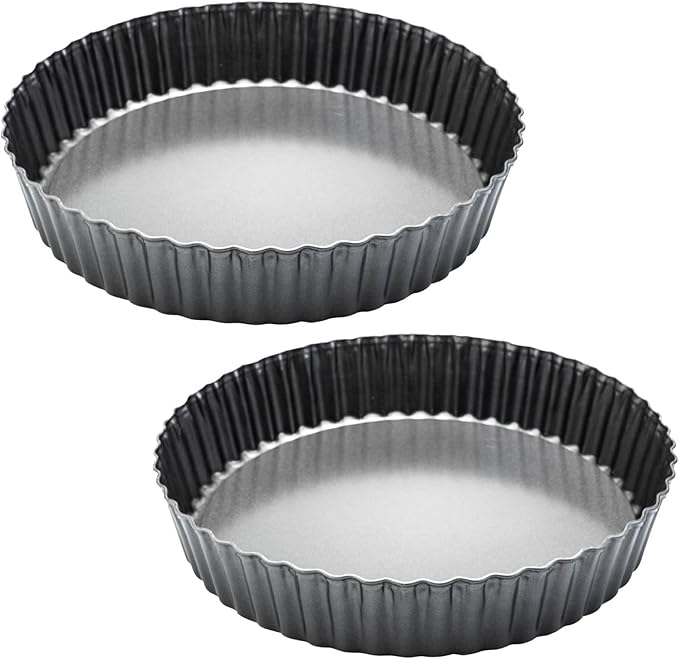 11 x 2 Inches Deep Dish Tart Pan Set of 2, Nonstick Tall Tart Quiche Pan, Carbon Steel Deep-dish Pie Pan with Removable Loose Bottom for Baking Thanksgiving Christmas