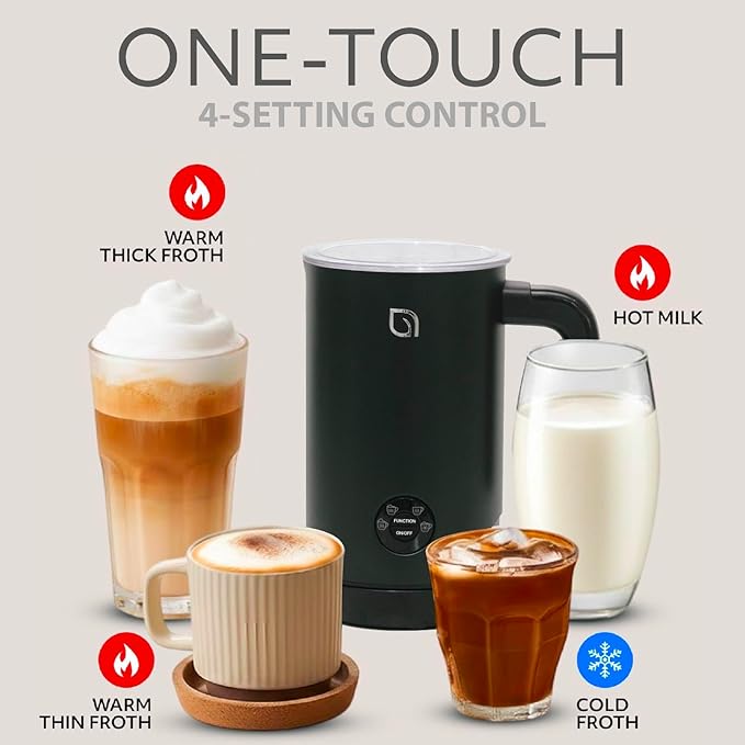 WILLOW Eco Series Milk Frother, 4 in 1 Milk Steamer, One Button Operation Hot and Cold Foam Maker 8.12oz/240ml Milk Warmer for Coffee & Latte, Made from 99% Recycled Plastics, 100% Non-Toxic