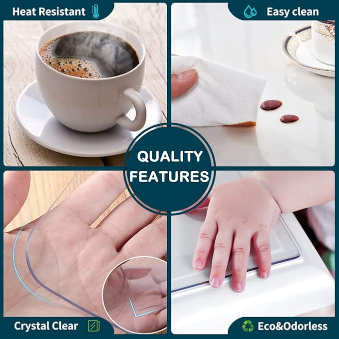Wadrac 1.5mm Thick 17x54 Clear Table Cover Protector Study Desk Topper Pad Blotter Plastic Transparent Desk Mat for Desktop Writing Computer Desk Protector for Office and Home Easy Clean Waterproof