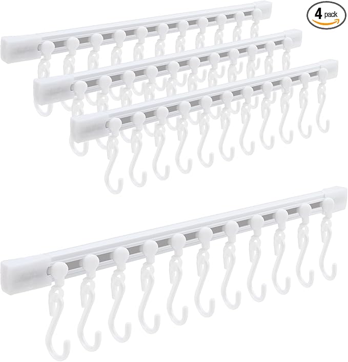 Kitchen Utensil Hanging Rack - Hooks for Kitchen Utensils, No Drilling Wall Mounted Utensils Holder, Kitchen Rail Rack with 10 Hooks Hanger for Bedroom Bathroom (Pack of 4)