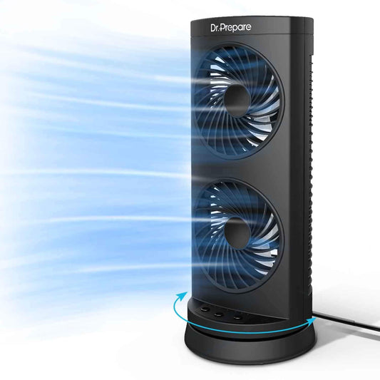 Dr. Prepare Tower Fan Oscillating Fan, Portable Desk Fan with 3-Speed Options, Dual Air Circulation, 110° Oscillation, 3 Timers, Personal Quiet Table Fan for Home Office Desktop Bedroom, 13 inch