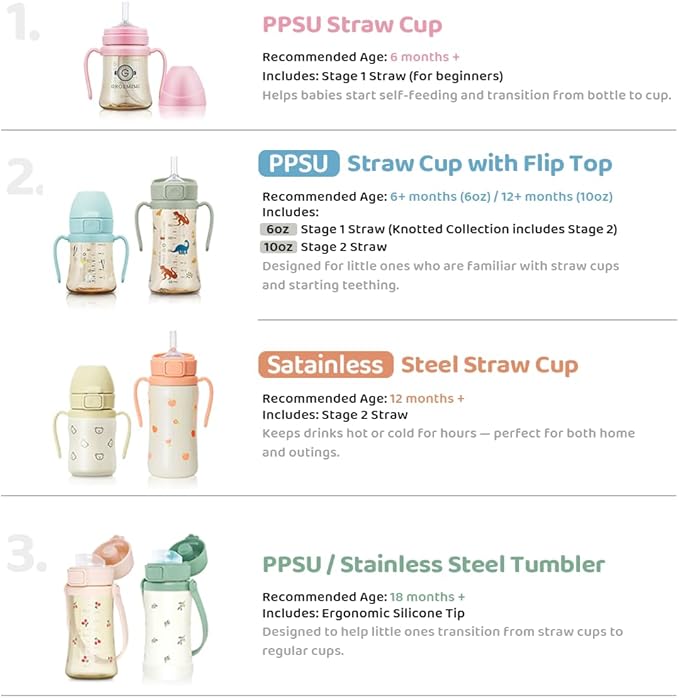 GROSMIMI Slow Flow Toddler Tumbler Water Bottle BPA Free 10 oz. (PPSU, Bear)