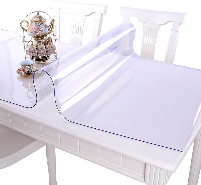 NECAUX Custom Multisize 1.5mm Thick Clear PVC Table Cover Protector - 24 x 42 Inch Water Resistant Plastic Rectangular Vinyl Non-Slip Desk Pad for Coffee Table/Writing Desk