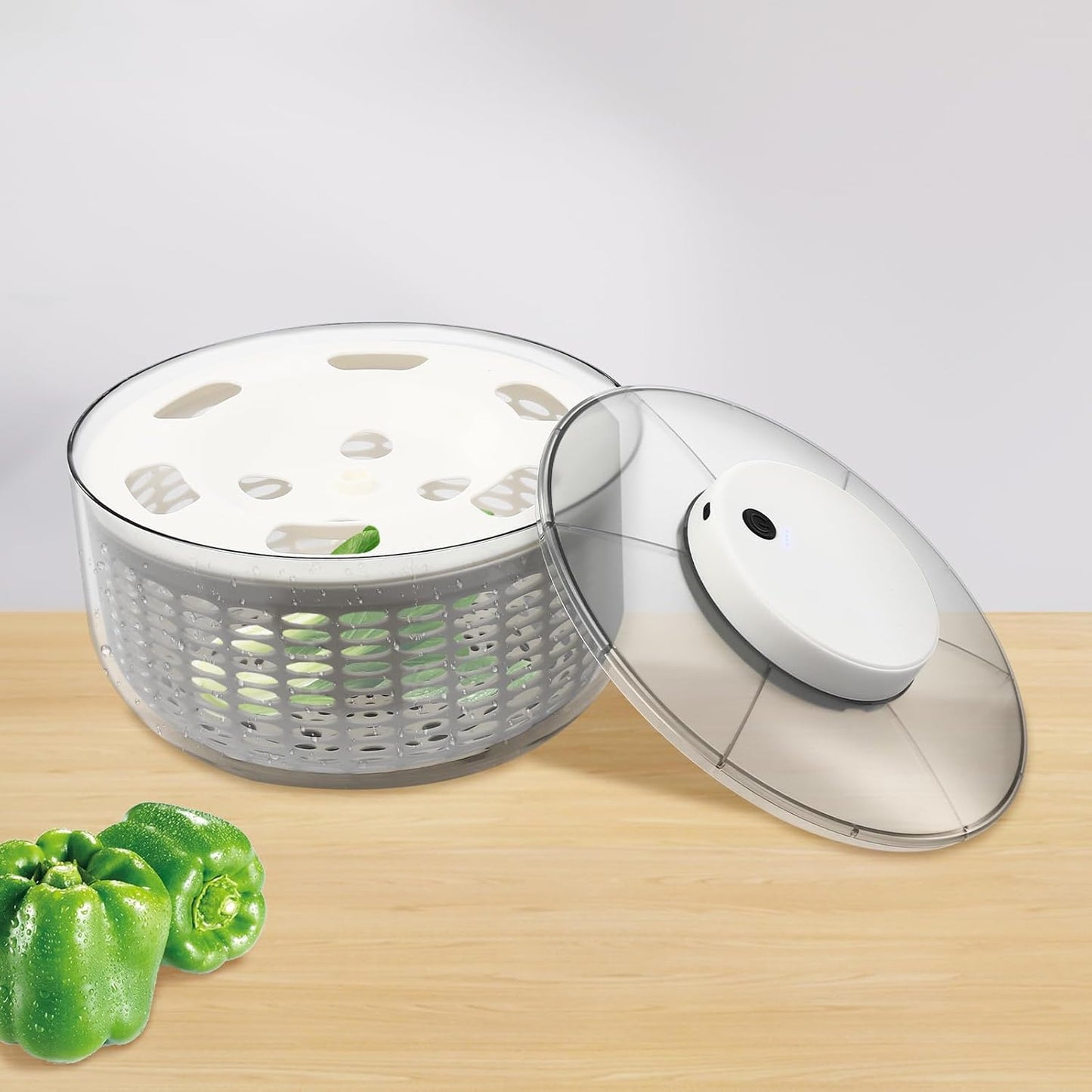 6L Electric Salad Spinner, Large Lettuce spinner, Fruit Vegetable Washer Dryer, Salad Dryer,Fruit Salad Washer for Home Kitchen Washing & Drying Leafy Vegetables