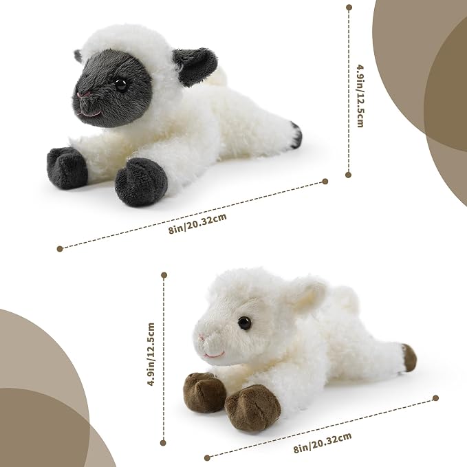 Sheep Stuffed Animal for Kids,8 inch Realistic Animal Plush Sheep Toy Lying Down Posture Animals,Plush Lamb for Boys Girls Adult Birthday Hug Teaching(S-Sheep)