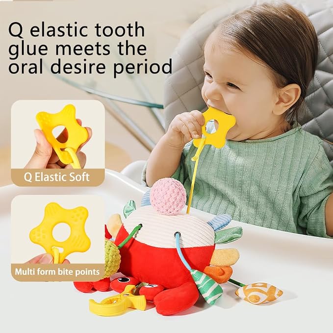Car Seat Toys for Babies 0–12 Months – Hanging Baby Activity Toy for Car Seat, Stroller, Crib & Gym – Infant Plush Rattle with Mirror, Crinkle, Clip-On for Boys & Girls