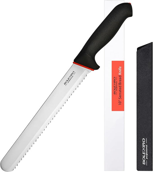 10 Inch Wavy Edge Serrated Bread Knife With Non-Slip Softgrip, Sharp & Long Blade For Homemade Bread, Crusty Breads, Cake, Bagel, 2.5MM Thickened Japanese High Carbon Stainless Steel