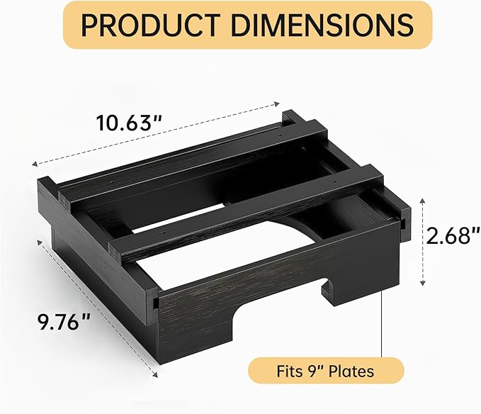 9-inch Paper Plate Dispenser - Bamboo Paper Plate Dispenser Under Cabinet, Kitchen Counter Vertical Holder Organizer Countertop Caddy Rack Black