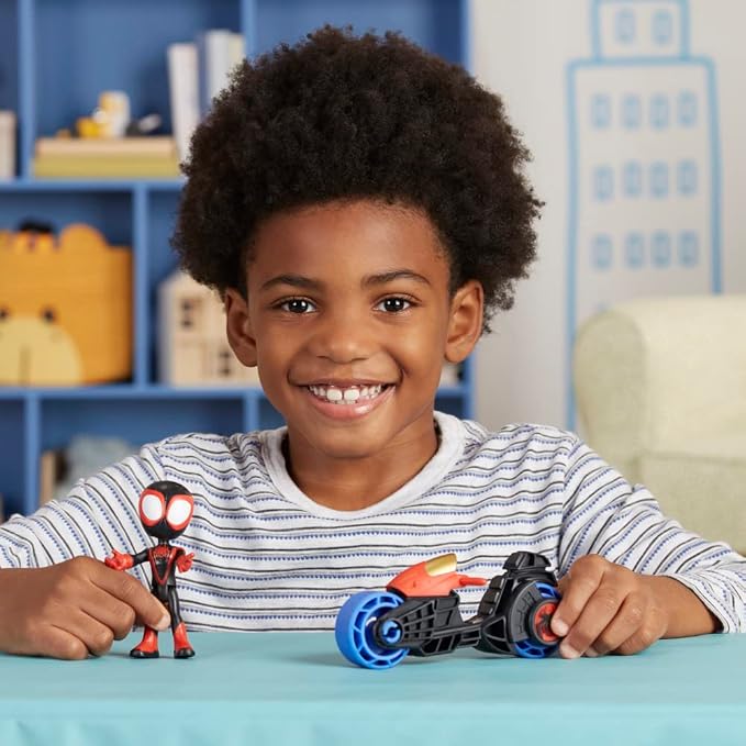 Spidey and His Amazing Friends Miles Morales Action Figure with Toy Motorcycle, Preschool Toys, Ages 3 and Up