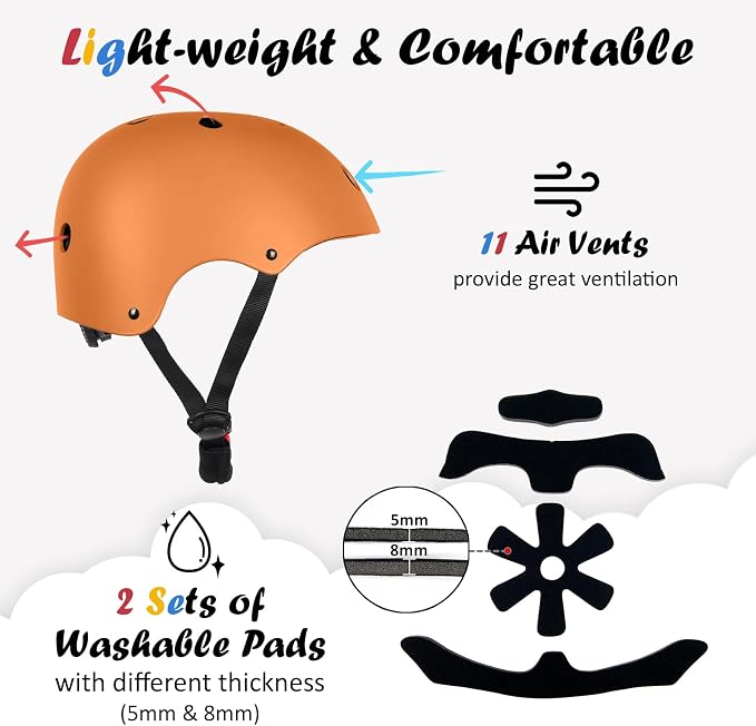 Kids Bike Helmet, Adjustable and Multi-Sport, from Toddler to Youth, 3 Sizes
