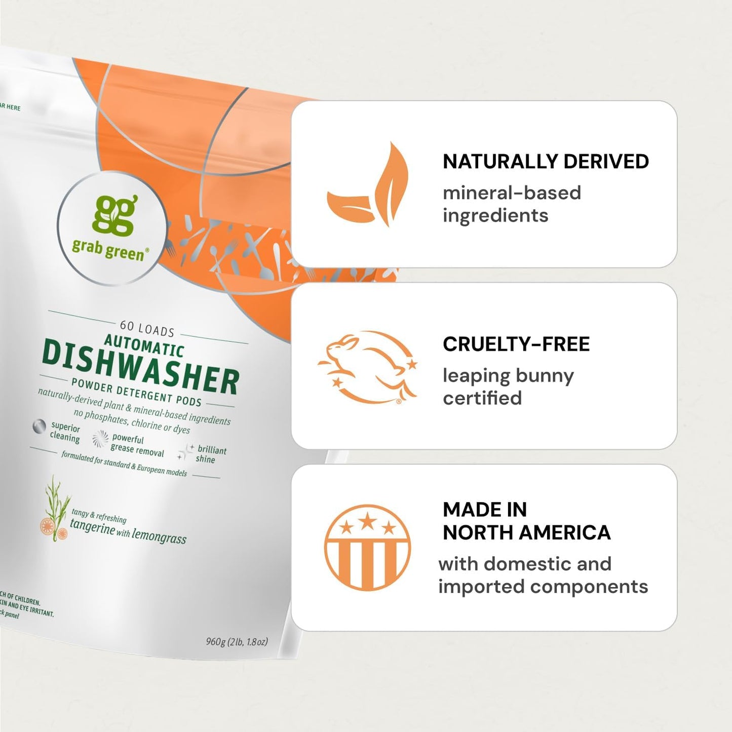 Grab Green Automatic Dishwashing Detergent Pods, 132 Count, Thyme Fig Leaf Scent, Plant and Mineral Based, Superior Cleaning, Powerful Grease Removal,