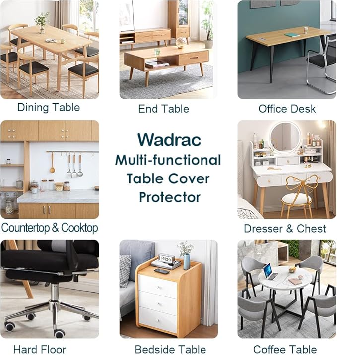 Wadrac Clear Table Protector Plastic Table Cloths PVC Night Stand Table Cover Mat Office Desk Mat Shelf Surface Protection Crystal Children Painting Cover Pad Transprent Rectangular 36x40 inch