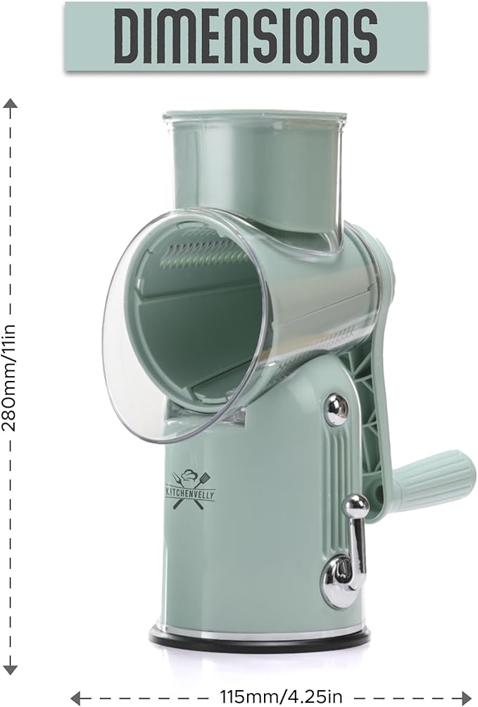 5-in-1 Rotary Cheese Grater with Hand Crank – Multi-Functional Vegetable Slicer, Nut & Cheese Shredder – Easy to Clean Food Grater (Green)