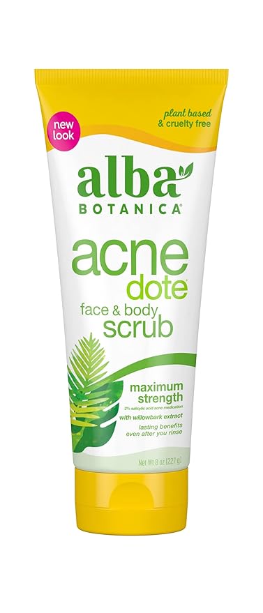 Alba Botanica Acnedote Maximum Strength Face & Body Scrub for Acne Treatment, Blackhead Scrub, 8 Oz
