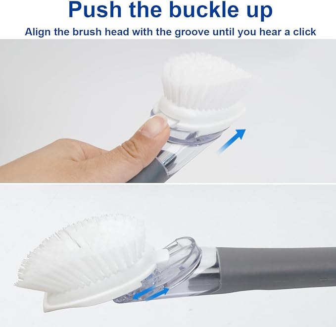 CELOX Grout Brush with Long Handle and Dish Brush with Soap Dispenser for Cleaning Pots, Dishes, Bowls, Gray