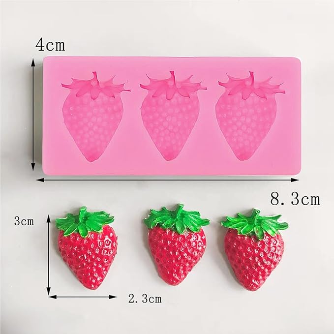 4 Pcs Strawberry Baking Mold Fruit Silicone Fondant Mold Strawberry Leaf Flower Chocolate Molds DIY Cupcake Molds for Candy Jelly Clay Ice Cream Soap Cake Topper Decoration
