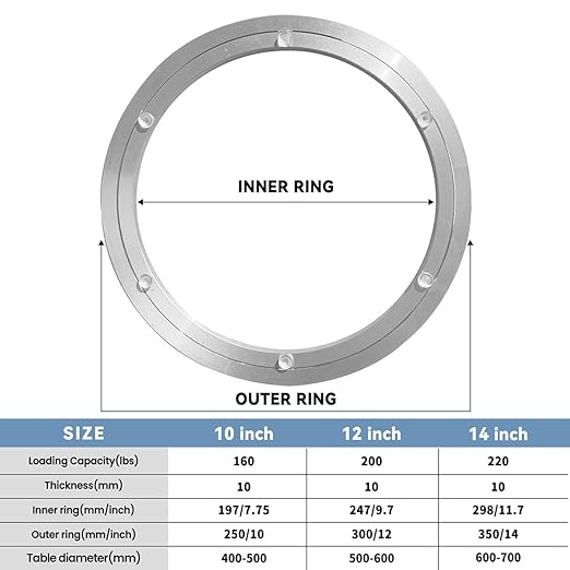 Lazy Susan Hardware-Aluminum Heavy Duty Rotating Turntable Bearing-Swivel Plate Metal Hardware for Kitchen Ding Table 12 Inch