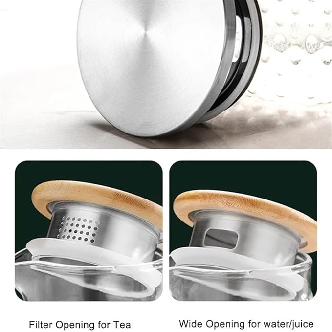GRFIT Glass Water Pitcher with Filter Lid and Spout Pourer Heat Resistant Glass Pitcher for Hot and Cold Drinks Tea Bottle Ice Cream Homemade Water Jug (1.8L)