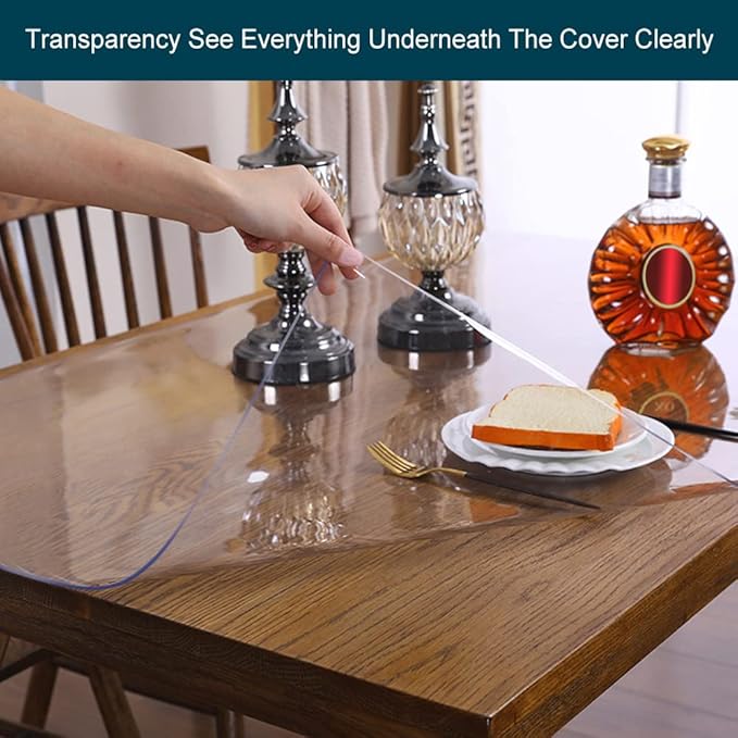 Wadrac Multisize Plastic Clear Table Cover Protector-1.5mm Thick 32x66 inch Clear Chair Mat Anti Scratch Non-Slip Waterproof Desk Cover Mat for Hardwood Floor Dining Room Coffee Table Standing Desk