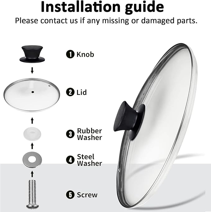 Glass Lids, Replacement Tempered Clear Glass Lids with Steam Vent，Covers For pots, pans and skillets，Available in Small and Large Lid 8, 9.5, 10.25, 11, 12, and 12.5 Inch