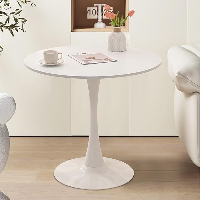 SoarFlash Kitchen Table and Chairs for 2, 31.5" Dining Table Set for 2 with Velvet Upholstered Chairs, 3 Piece Round Kitchen Table Set, Dining Room Table Set for Small Space, Apartment, Beige/White