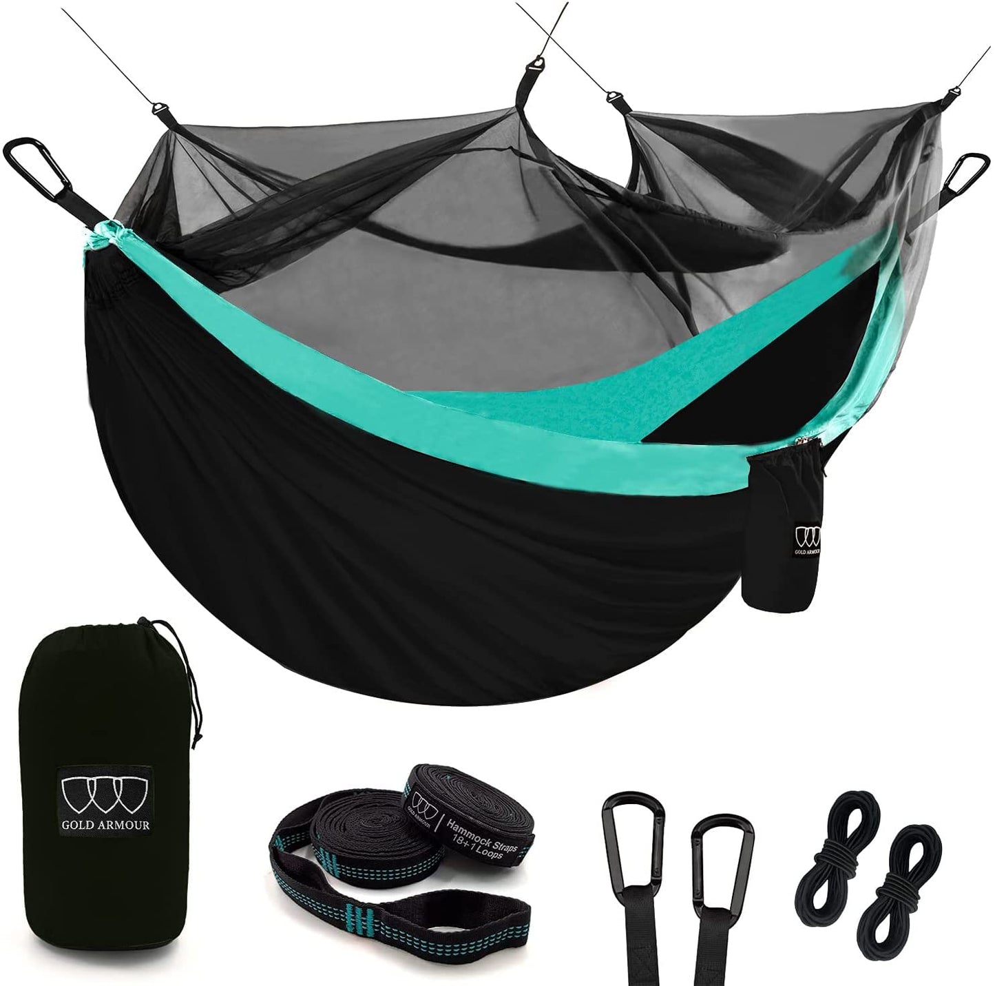 Gold Armour Camping Hammock - Camping Essentials, Double Hammock with Bug Net, Camping Gear Hammock for Outside, Hiking, and Travel (Camouflage)